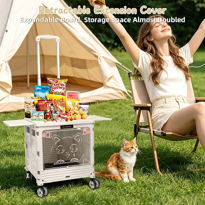 2-in-1 Foldable Shopping Cart & Rolling Pet Carrier, 55L Collapsible Utility Cart with Wheels, Pet Carrier with Telescopic Handle for Cats & Small Dogs, Portable Grocery Cart for Picnic, Travel-Grey