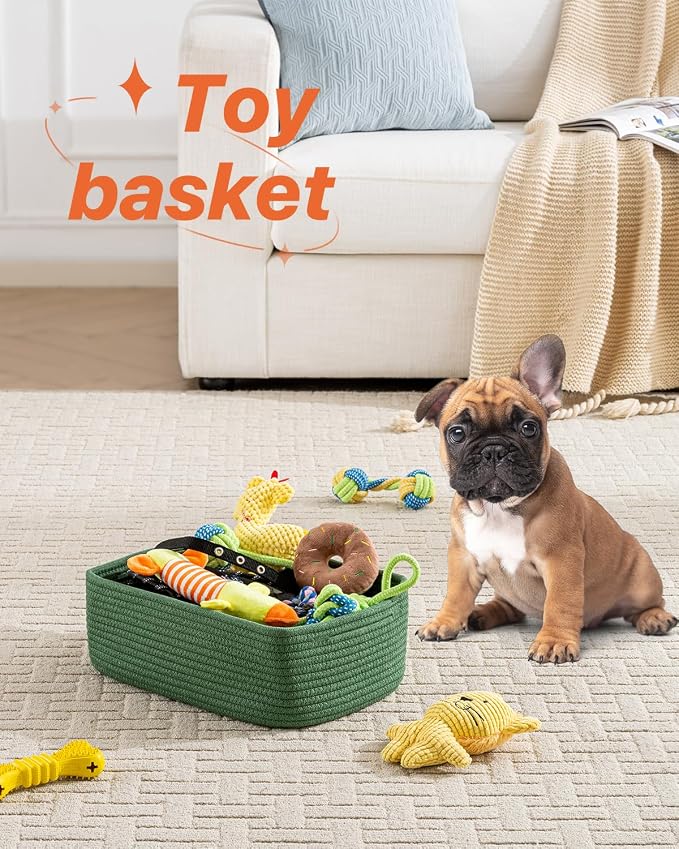 KALLAX Small Woven Storage Basket for Organizing, 13.5x9.5x5 inches, 3 Pack | Shelf baskets for closet organization, toy storage and home decor, Perfect as empty gift baskets for holidays, Green