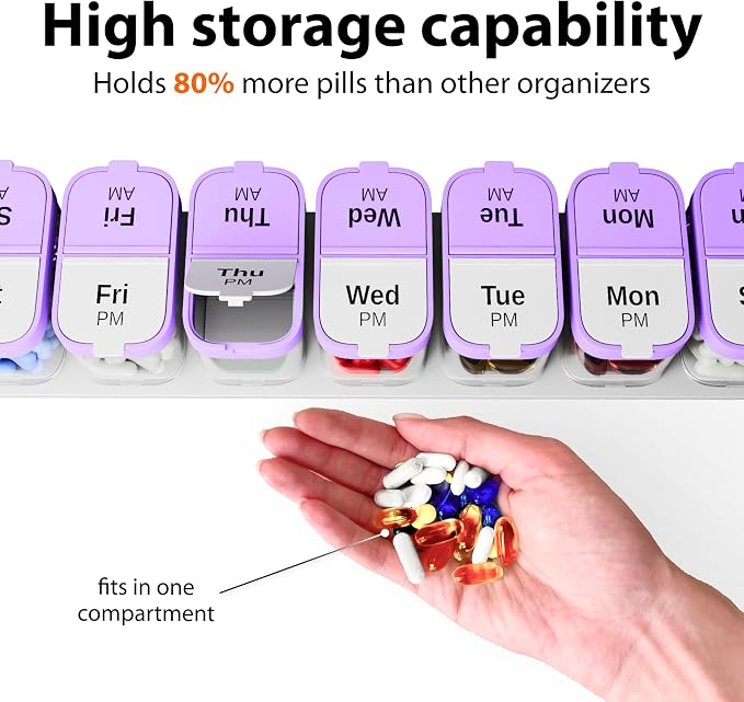 Extra Large Pill Organizer – Weekly Pill Box 7 Day AM PM for Big Vitamins & Supplements, Large Capacity Medication Dispenser with 7 Detachable Compartments, XL Pill Organizer 2 Times a Day