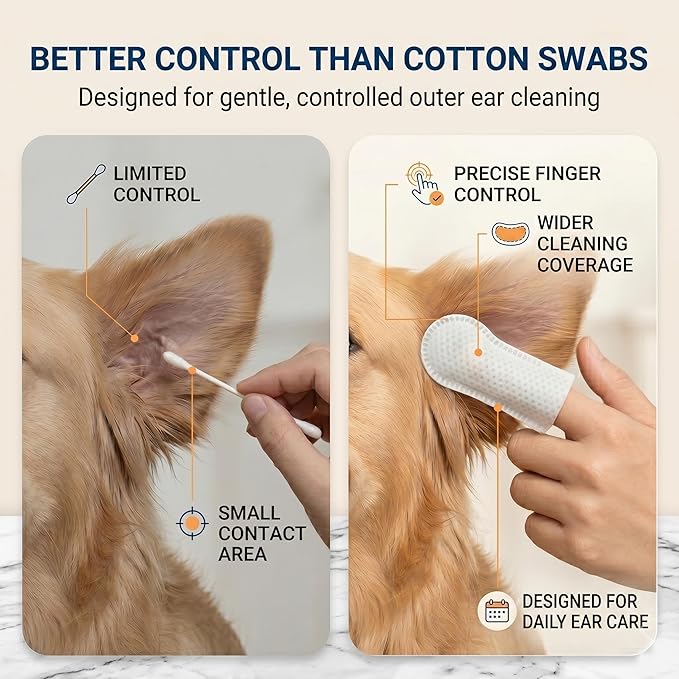 Dog Ear Wipes - 150 Count Finger Ear Cleaner for Dogs and Cats, Alcohol Free Plant Based Ear Cleaning, Remove Wax Dirt Odor