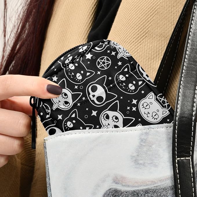 Fustylead Magical Symbols of Witchcraft Cats Pill Organizer Travel Portable Zipper Cloth Bag for Holding Weekly Supplements Vitamins and Fish Oils