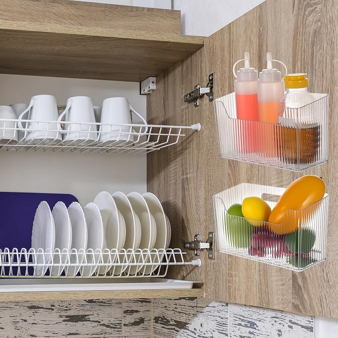 4pcs Adhesive Cabinet Door Storage Bin Wall Mounted Inside Over Cabinet Door Organizer Clear Storage Shelf Containers For Food Under Sink Storages Shelf Refrigerator Kitchen Bathroom Office