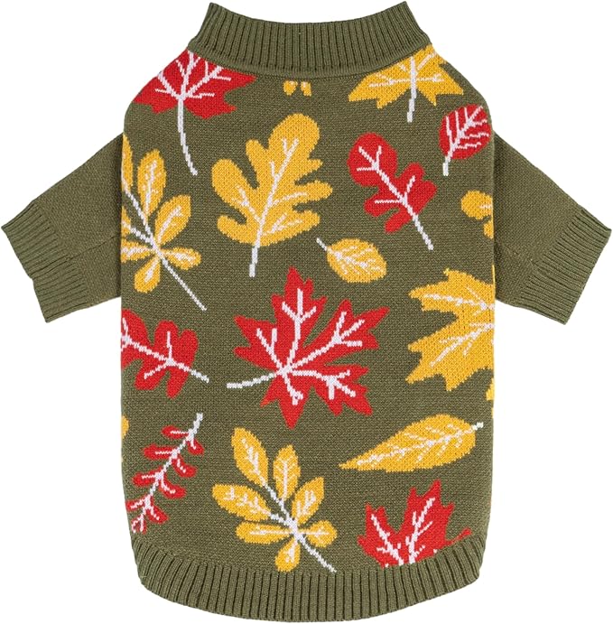 Fitwarm Maple Dog Sweater, Thermal Dog Winter Clothes for Small Dogs Boy Girl, Fall Pet Outfit, Red, Yellow, White, Olive Green, Small
