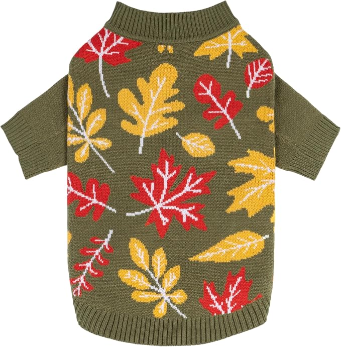 Fitwarm Maple Dog Sweater, Thermal Dog Winter Clothes for Small Dogs Boy Girl, Fall Pet Outfit, Red, Yellow, White, Olive Green, Large