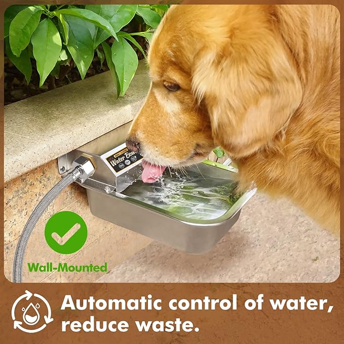 PETTEN 3L Automatic Dog Water Dispenser, Stainless Steel Self-Filling Water Bowl for Large Dogs & Outdoor Auto-Filling Fresh Water with 3/4" GHT Hose Connection