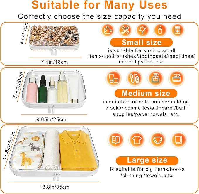 3PCS Clear Hard Shell Zipper Case,7.1*4*2 IN,Travel Makeup Bags,Jewelry Box | Clear Zipper Pouches,Crush-Proof Waterproof Cosmetic Toiletry Bag for Travel,Daily Essentials,Home Storage Small items