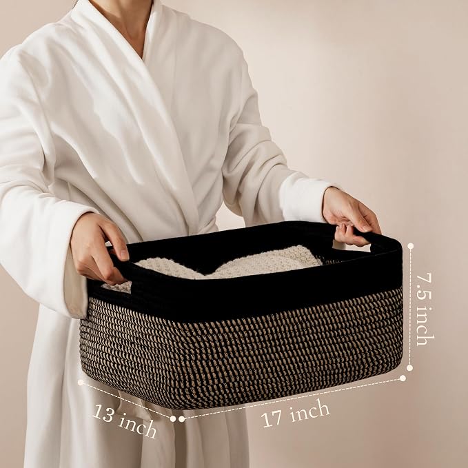 2 Pack Storage Baskets for Organizing, Large Woven Storage Basket, Black&Brown