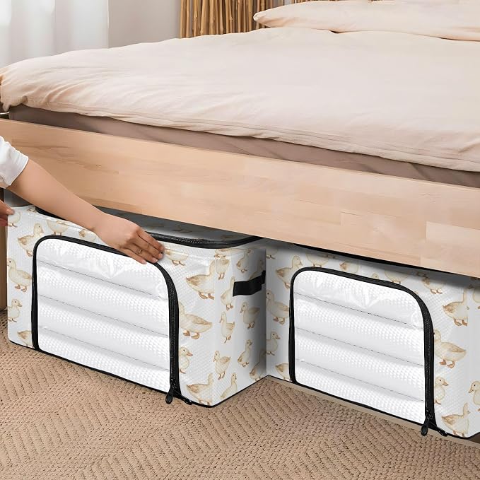 Cartoon Pet Duck Under Bed Storage Containers Clear Window Foldable Cube Storage Bins with Lids Two-way Zipper Bag Storage