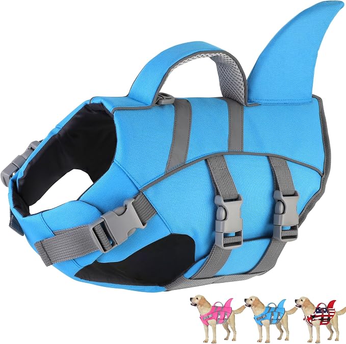 Dogcheer Dog Life Jacket Shark, Dog Life Vest with Rescue Handle - Blue,XL | Adjustable Dog Harness Swim Vest for Swimming Boating, Reflective Pet Floating Device PFD for Small Medium Large Dogs