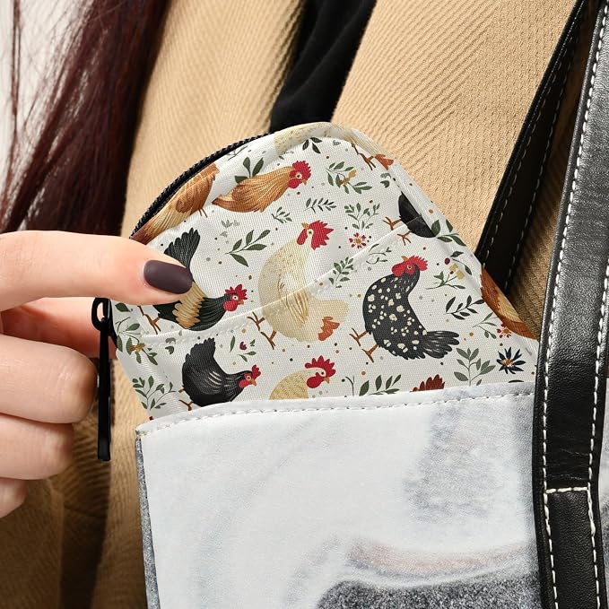 Fustylead Vintage Farm Chicken Rooster Hen Travel Pill Case Bag with Zipper Weekly Pill Box 8 Compartments 7 Day Personal Pill Case Purse Medicine Case Organizer