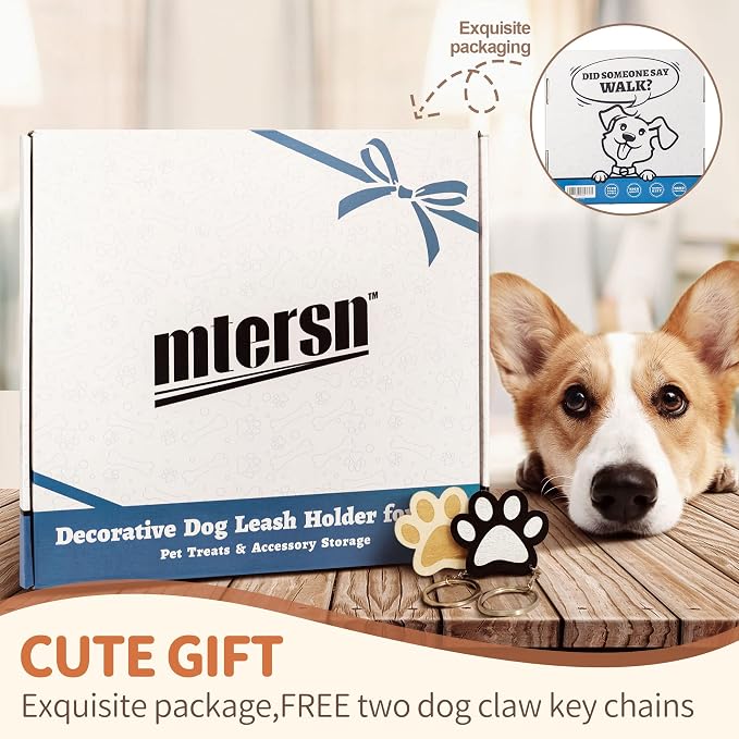 MTERSN Dog Leash Holder Wall Mount with 3D Paws Hooks for Home Decor, Black | Bone-Shape Dog Leash Holder for Wall, Decorative Leash Holder, 5 Dog Leash Hook, Pet Accessories Storage, Gift for Dog Lovers