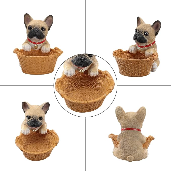 Cute French Bulldog Candy Bowl, Resin Dog Figurine Key Bowl for Entryway Table, Desktop Storage Basket Organizer for Desk, Unique Dog Lover Gift
