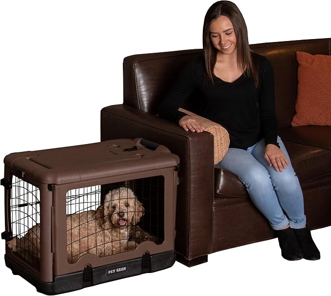 Pet Gear “The Other Door” 4 Door Steel Crate for Dogs/Cats with Garage-Style Door, Includes Plush Bed + Travel Bag, No Tools Required, 3 Models, 3 Colors