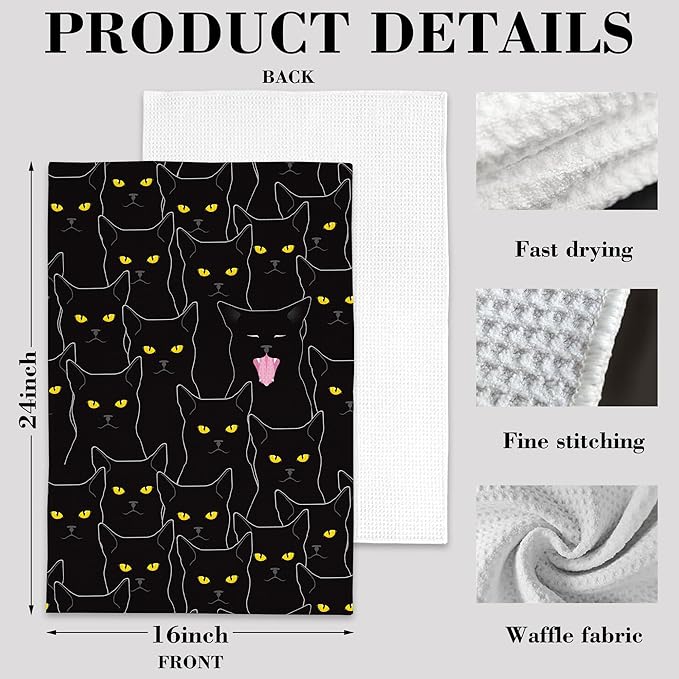 Black Cat Cute Cats Hand Towels,Set of 2 Absorbent Bath Towel Kitchen Dish Towel Home Gym Hotel Bathroom Decor,16x24 Inches