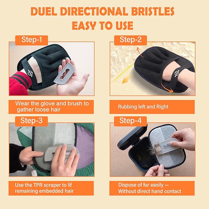 Upgraded Pet Hair Removal Glove for Cats & Dogs with TPR Scraper – Five-Finger Electrostatic Reusable Fur & Lint Remover for Couch, Carpet, Clothing & Car Seats