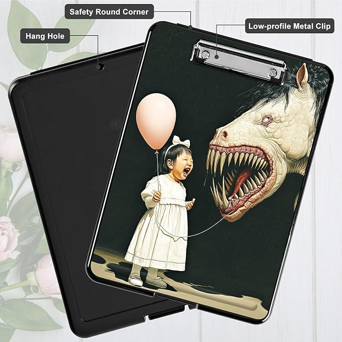 Heavy Duty Storage Clipboard, Slim Nursing Clipboard with Internal Pen Case, Portable File Organizer Case for A4 Letter Size Paper Office Medical Professionals, Girl Horse