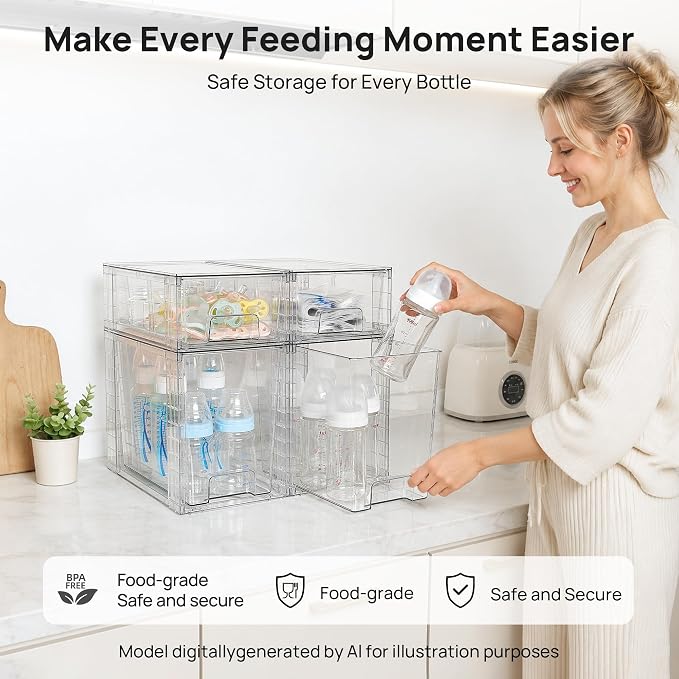 Vtopmart Clear Stackable Storage Drawers, 8 Pack Tall Organizer Set | Tall and Small Pull-Out PET Drawers Combine Vertical Storage and Small Item Sorting for Cabinets, Closets, Pantry