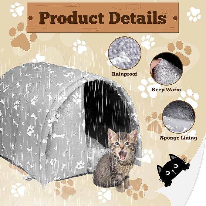 3 Pcs 21.26" x 16.54"x 14.17" Cat Houses for Outdoor Cats Bulk Weatherproof Waterproof Rainproof Foldable Cotton Insulated Feral Dogs Tent Shelter Pet Beds for Warm Outdoor Indoor Garden a 6kg Kitten