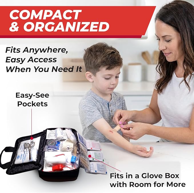 M2 BASICS 300 Piece Premium First Aid Kit w/Durable Bag for Home, Business | Office, Workplace, Car, Garage, Kitchen, Family, Classroom, Jobsite, Warehouse, School, Vehicle And Emergency Preparedness