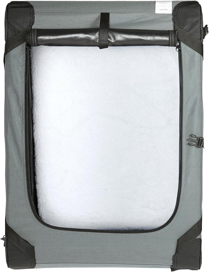 Amazon Basics 4-Door Portable Folding Soft Dog Crate, Collapsible Travel Kennel for Cat, Dog, and Small Animals, Pop Up with Fleece Mat, Water-Resistant Base, Grey, 36" x 24" x 24"