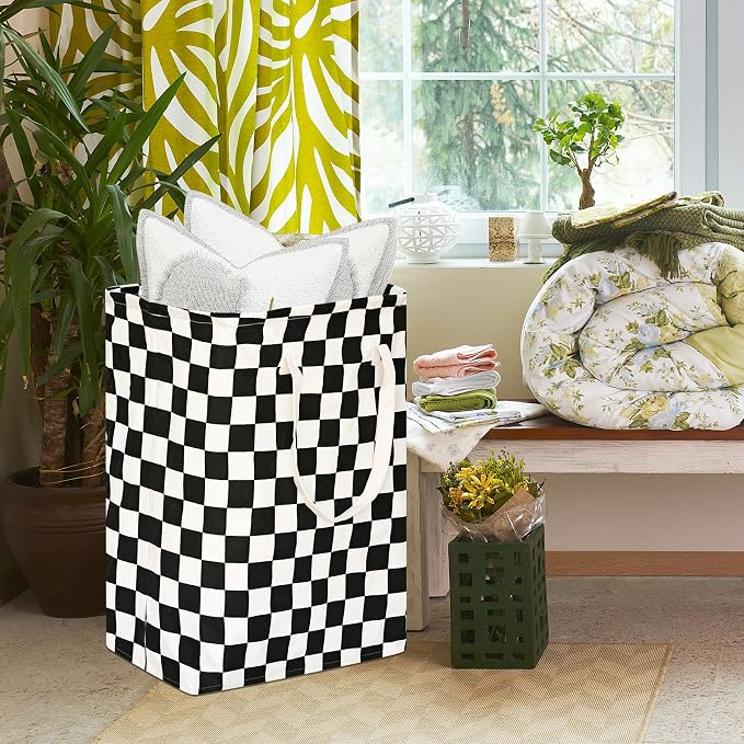 MAIZMZ Checkered Laundry Basket Foldable Kids Hamper Storage Bins Women Waterproof Organizer Toy Box Large Canvas for Home/Dorm/Kitchen/Pet/Office/Closet/Shelf/Living Room Decor Baskets