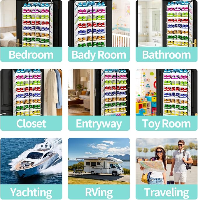 Heavy-Duty over the Door Shoe Organizer, Extra-Wide Large, Holds 30 Pairs & Supports 100lbs, with Reinforced Grommets & Bamboo Rods, Fits Men's Size 12 & Boots, White