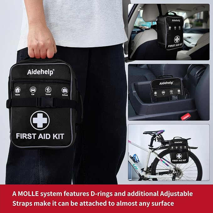 520 Pieces Premium First Aid Kit - Large Emergency Medical Kit for Survival, Car, Home, Travel, Camping, Backpack, Hiking, School (Black)