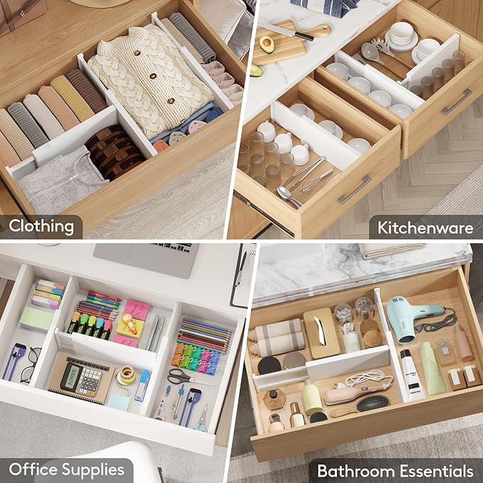 Lifewit 6" Tall Upgrade Drawer Dividers, Adjustable Deep Drawer Organizer | 13.5"-22" Expandable White Drawer Separator for Clothes, Dresser/Kitchen/Closet/Bedroom/Office Organization & Storage, 5 Pack