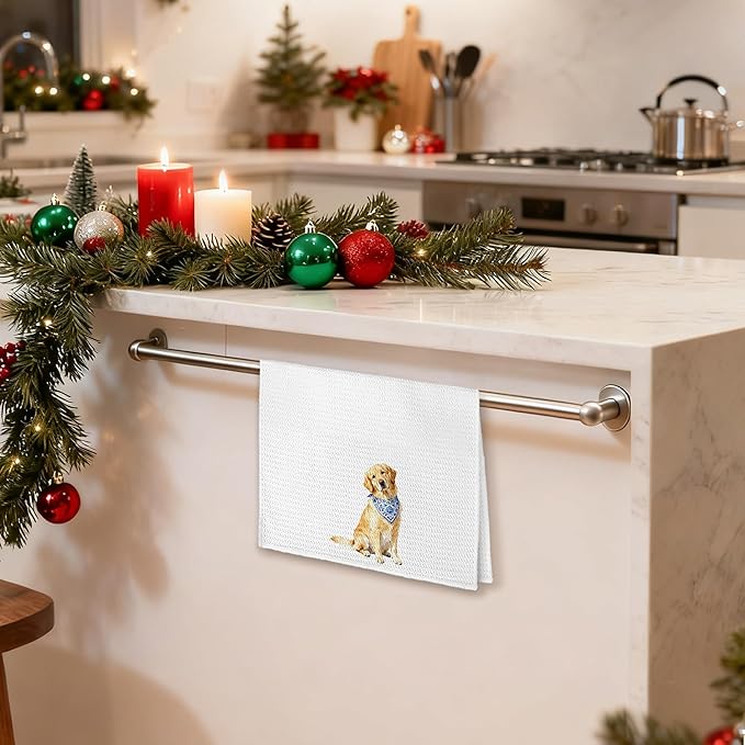 Chinoiserie Golden Retriever Kitchen Towels 16x24 in, Gifts for Golden Retriever Lovers, Grandmillennial Bandana Dog Decorative Hand Tea Dish Towels for Bathroom Kitchen