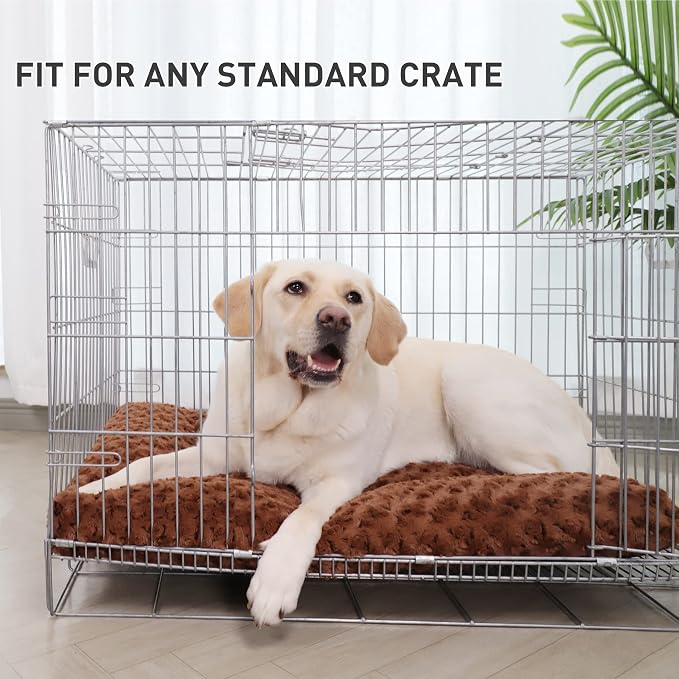 KSIIA Washable Dog Beds Large Sized Dog Crate Bed Pet Mat 41"x27" Brown | Deluxe Plush Comfy Kennel Pad, Anti-Slip Bottom,Deep Sleeping Mat for Large Dogs,Machine Washable for Easy Cleaning