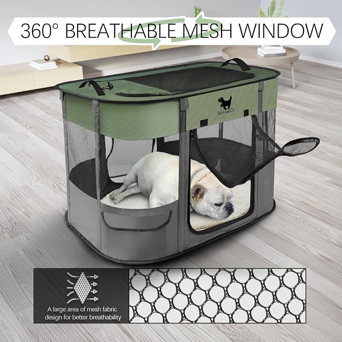 Dog Playpen, Foldable Kitten Playpen for Medium Dogs, Portable Pet Puppy Playpen with Removable Shade Cover, Indoor Outdoor Travel Camping Use for Small Pets with Carrying Case (S, Green)