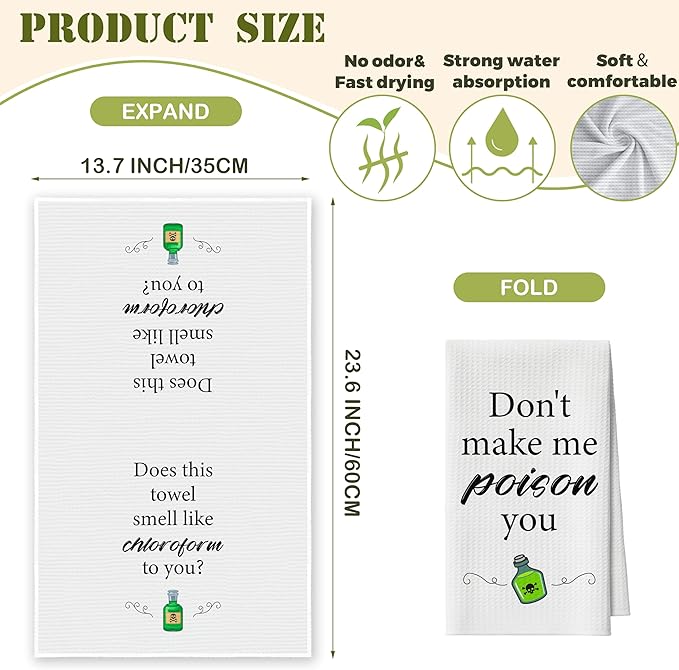 Kitchen Towels Set of 2, Poison Bottle Dish Towel for Kitchen, Decorative Hand Towels for Bathroom, Fast Drying Tea Towel with Sayings, Housewarming for Women Mom -01