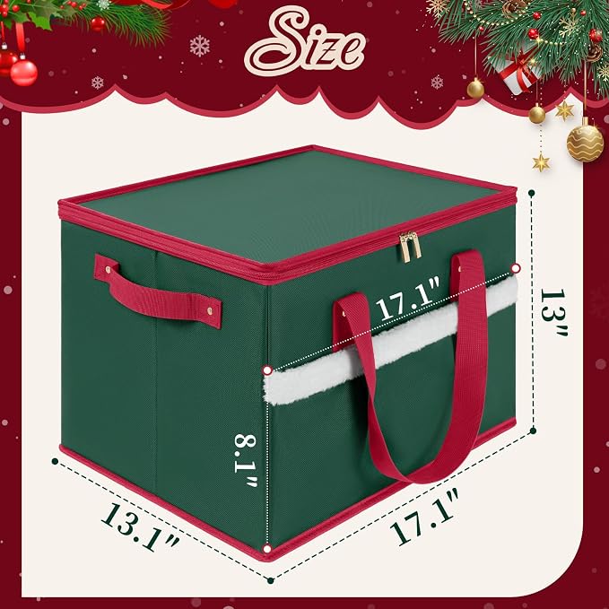 Christmas Ornament Storage Box with Adjustable Dividers Zippered Top Stores up to 36 Holiday Ornaments (4 Inch) Xmas Ball Decorations Organizer Storage Container Bin