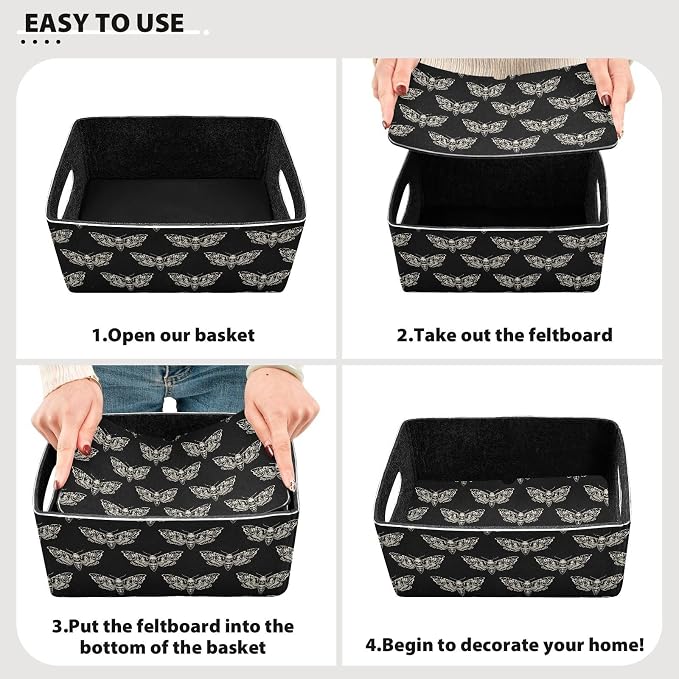 Emelivor Gothic Butterfly Storage Basket Bins Set (2pcs) Felt Foldable Storage Bins with Fabric Rectangle Storage Organizing Baskets for Office Bedroom Closet Babies Nursery