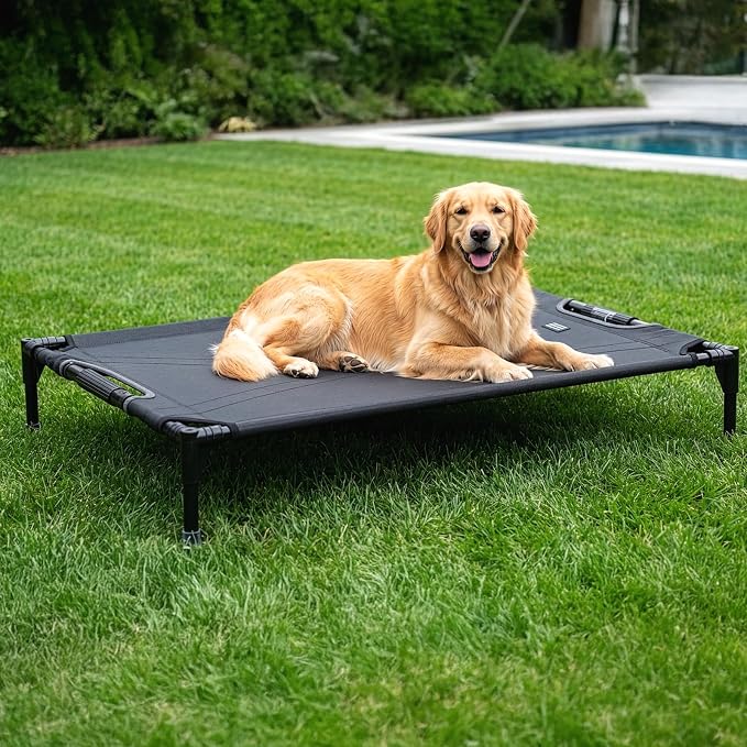 Petsfit 48 Inch Elevated Dog Bed for Large Dogs, Patented Anti-Sag Cot | Patented anti-sag tension bar, cooling Teslin mesh, dual support straps, tool-free setup and non-slip feet; up to 120 lb.
