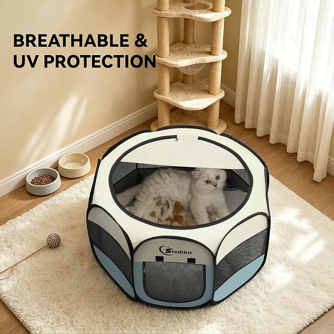 Sieidihit Dog Cat Playpen Tent Crate Cage with Blanket, Small Grey | Rest Zone for Recovering Pets New Pet Quarantine Room Portable Pop Up Easy to Set up lightweight dog Kennel with Carrying Bag