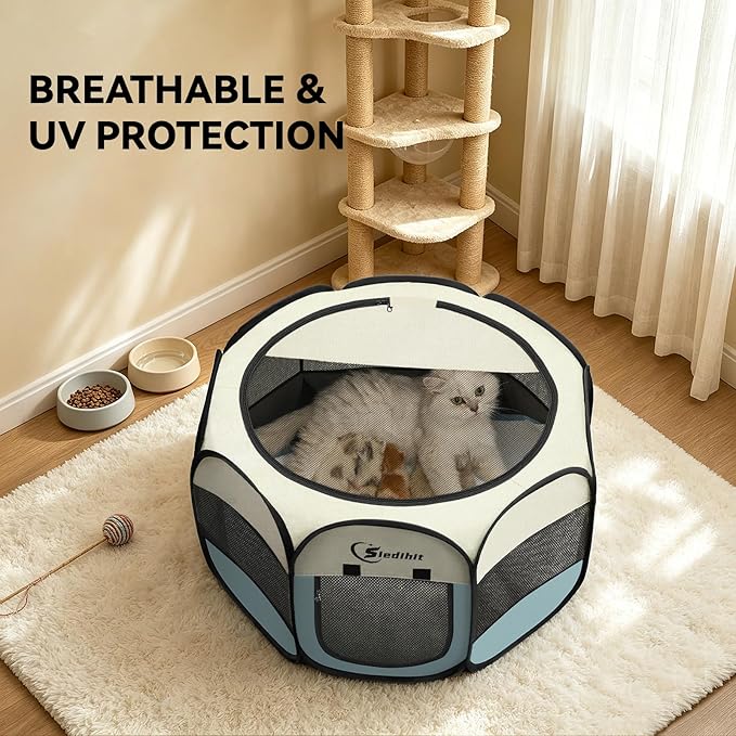 Siedihit Dog Cat Playpen, Puppy Pet Playpen Indoor for Small Dog Crate Tent Cage Outdoor, Portable Pop Up Dogs Enclosure Kennel with Carrying Case for Dogs/Cats/Rabbits(Grey, Small