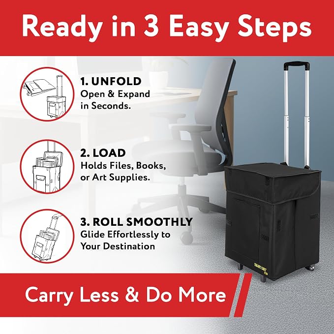 dbest products Bigger Smart Cart Pro with Wheels Lightweight Collapsible Cart, Retractable Pull Handle Multipurpose RollingCart Black