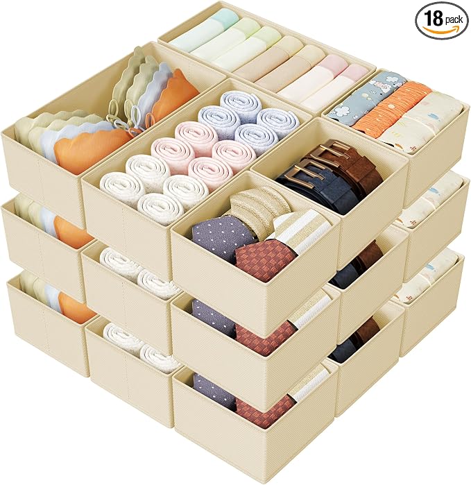 DIMJ Drawer Organizer Clothes Storage - 18 Pack Baby Dresser Organizer for Nursery, Foldable Drawer Dividers for Bedroom Closet Organization, Fabric Storage Bins for Socks, Underwears, Bras