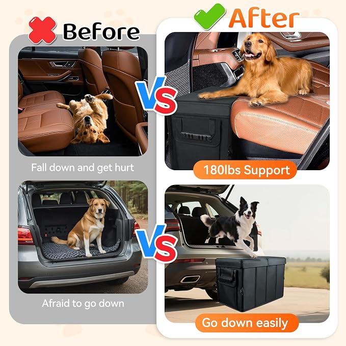 Car Seat Extender for Dogs, Backseat & Frontseat Extender for Large Dog up to 200 LBS, Foldable Seat Gap Filler for Most Cars with Detachable Lid