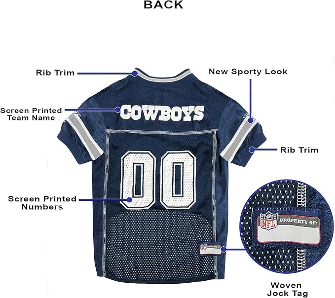 Pets First NFL Dallas Cowboys Dog Jersey, Size X-Small, Football Shirt Costume for Pet, Dog Sports T-Shirt, NFL Team Clothing for Cats, Licensed Pet Apparel Available in 7 Sizes and 32 Teams