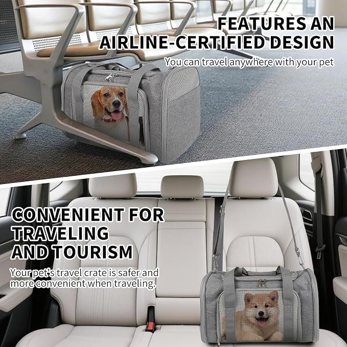 Carriers Soft-Sided Large Pet Carrier for Cats Dogs Small Animals Up to 35Lbs,Top Load Carrier,Ventilated Design,Portable Cat Carrier Airline Approved(X-Large, Grey)