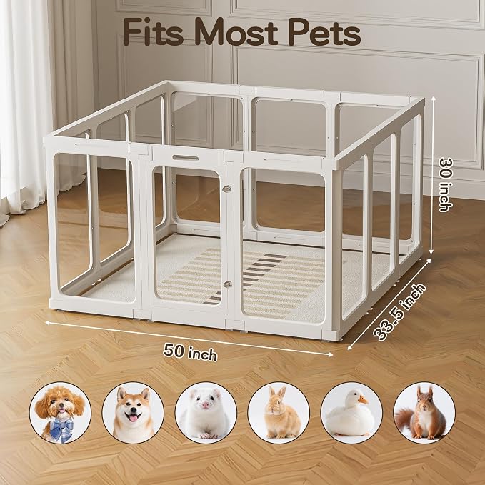 Jalove 12PCS Dog Playpen Clear Puppy Playpen Indoor, 30" H Easy Assemble | Ideal for Small to Medium Dogs,Transparent Small Pet Play Pen, Sturdy Fence Crate Kennel Whelping Cage Enclosure , White