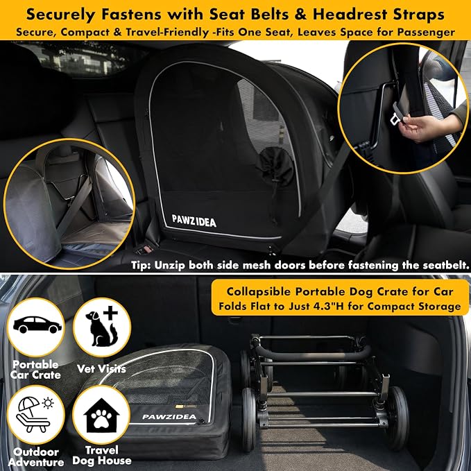 PAWZIDEA 3-in-1 Large Dog Stroller with Detachable Carrier, 45% Extra Tall | Dog Crate Car Travel for 2 Medium Dogs Sit Upright, Foldable Jogger Pet Stroller All-Terrain, Adjustable Handle, Up to 100lbs