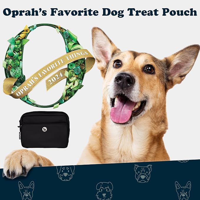 Puppington 3-in-1 Crossbody Dog Treat Pouch for Pet Training - Compostable Poop Bags, Built-In Poop Bag Dispenser, Slow-Feeding Travel Dog Bowl & Reflective Leash - Dog Walking Bag (Onyx Black)