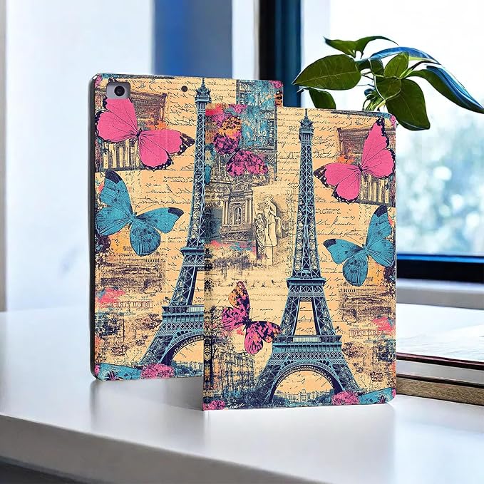 for Microsoft Surface Pro 8-13" 2021 Tablet Case,Auto Wake/Sleep,Adjustable Stand Protective Cover - Paris Tower Butterfly