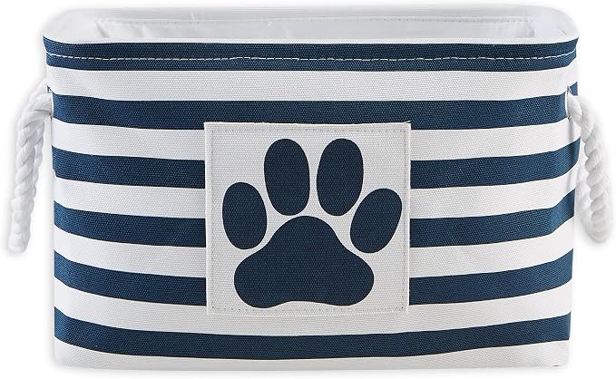 Bone Dry Pet Storage Collection Striped Paw Patch Bin, Small Rectangle, Navy