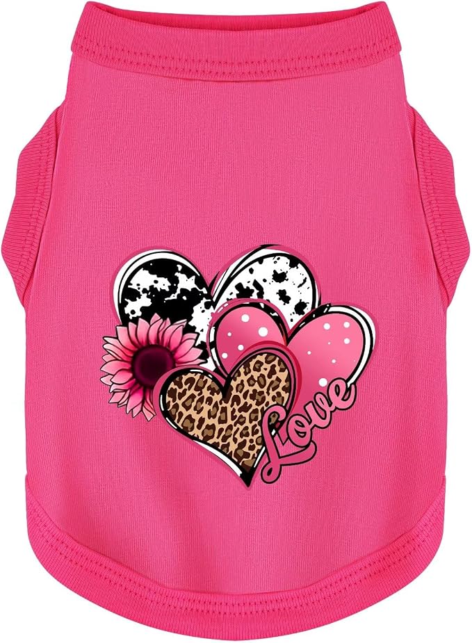 Discover Cozy Cotton Canine Wear: Soft, Lightweight, and Breathable Dog Shirt Vest with Eye-Catching Graphics (Hearts and Love), Keeping Your Furry Friend Comfy! Rose Pink L