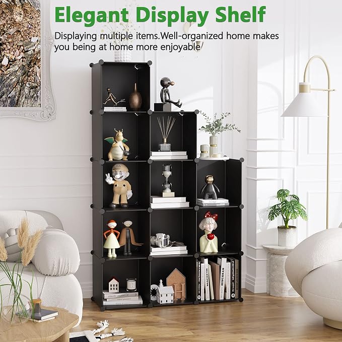 C&AHOME Cube Storage Organizer, 12-Cube Shelf Units, Closet Cabinet Black | DIY Plastic Modular Bookshelf, Stackable Clothes Organizer Shelving Ideal for Home, Bedroom, 36.6" L x 12.4" W x 48.4" H