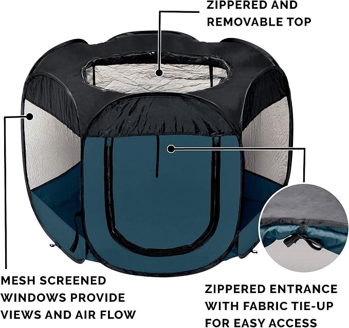 Furhaven Portable Dog Playpen Cat Tent, Pet playground,Kennel foldable indoor outdoor zippered puppy crate - Sailor Blue, Small